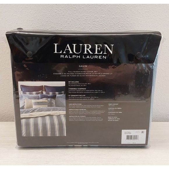 Ralph Lauren GAVIN STRIPE Indigo Blue Cotton Full Queen Duvet Cover Set - Picture 7 of 10